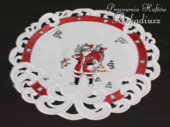 Serweta świąteczna haftowana "Mikołaj" Ø 30