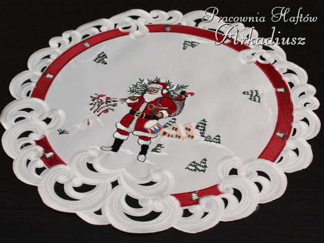 Serweta świąteczna haftowana "Mikołaj" Ø 40