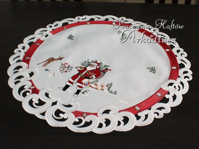 Serweta świąteczna haftowana "Mikołaj" Ø 60