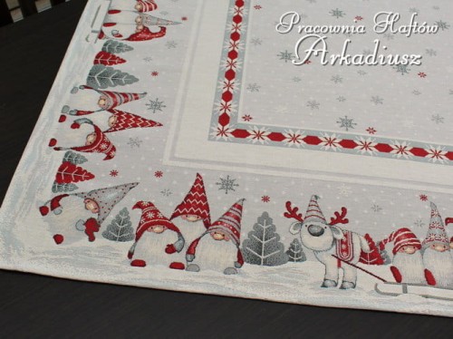 Serweta świąteczna gobelinowa 98x98 "skrzaty"