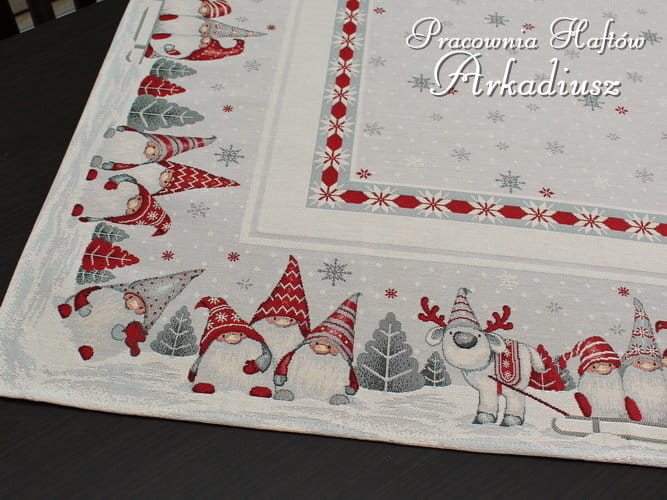 Serweta świąteczna gobelinowa 98x98 "skrzaty"