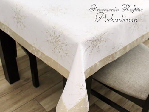 Luksusowe obrusy świąteczne "Śnieżynka" biało - złote