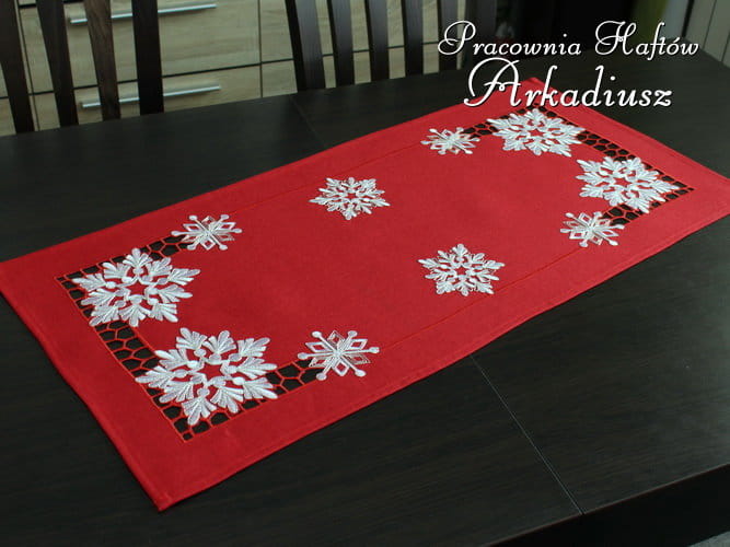 Bieżnik świąteczny "śnieżynki" 40x85 czerwony