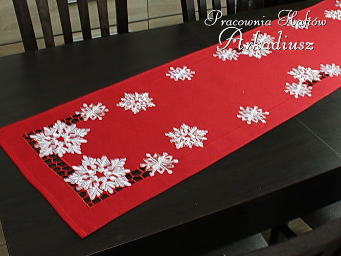 Bieżnik świąteczny "śnieżynki" 40x160 czerwony
