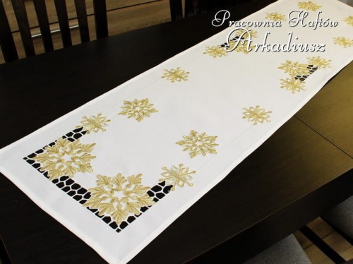 Biały bieżnik świąteczny "śnieżynki" 40x160