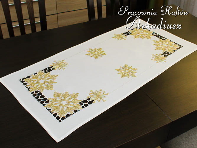 Biały bieżnik świąteczny "śnieżynki" 40x85