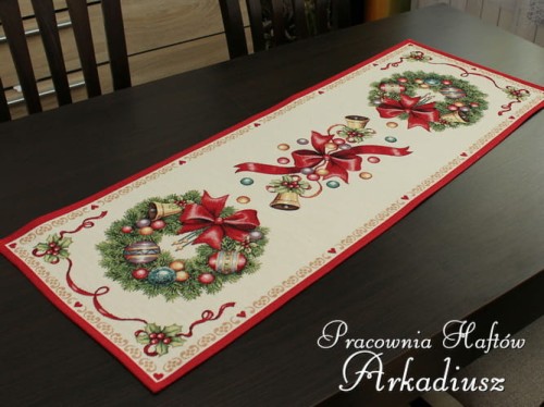 Gobelinowy bieżnik świąteczny "wianek" 38x100
