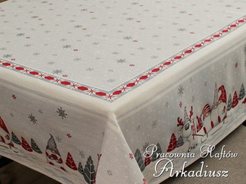 Świąteczne obrusy gobelinowe "skrzaty"