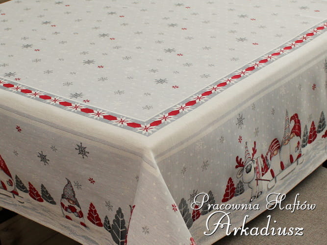 Świąteczne obrusy gobelinowe "skrzaty"