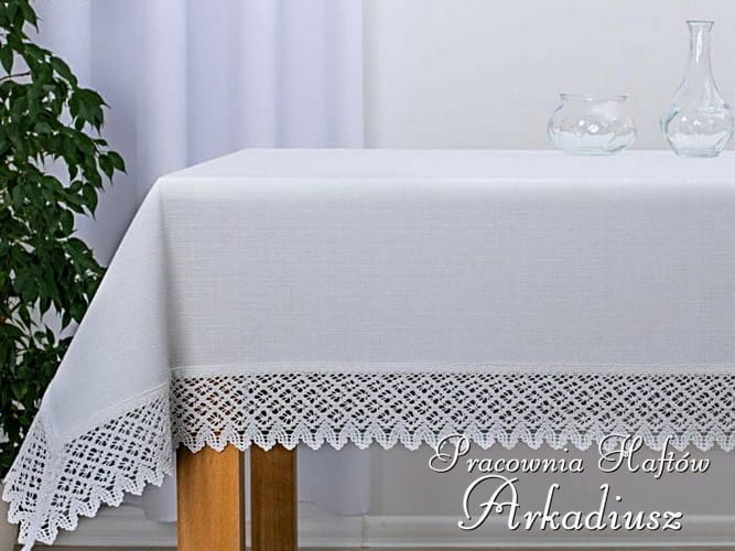 Biały obrus "Koronka Len" prostokąt