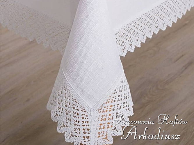 Biały obrus "Koronka Len" prostokąt