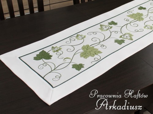 Bieżnik haftowany "zielone liście" 40x130