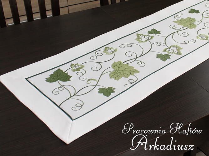 Bieżnik haftowany "zielone liście" 40x130