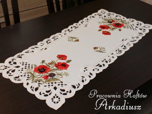 Bieżnik haftowany "Maki" 40x85 białe