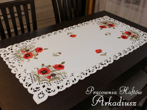 Bieżnik haftowany "Maki" 60x120 białe