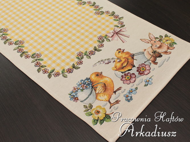Bieżniki wielkanocne gobelin "żółta krata"
