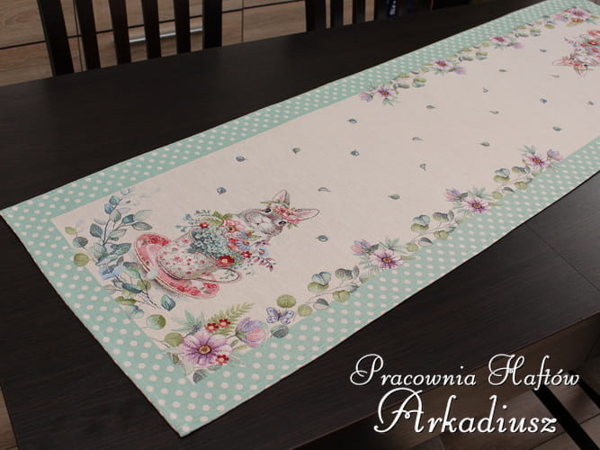 Gobelinowy bieżnik wielkanocny 42x140 "seledynowe kropki"