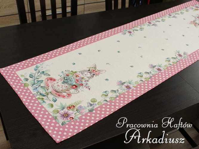 Wielkanocny bieżnik gobelinowy 42x140 "różowe kropki"