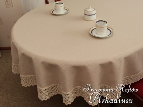 Obrus okrągły "Koronka Len" beżowy