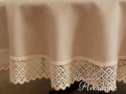 Obrus okrągły "Koronka Len" beżowy