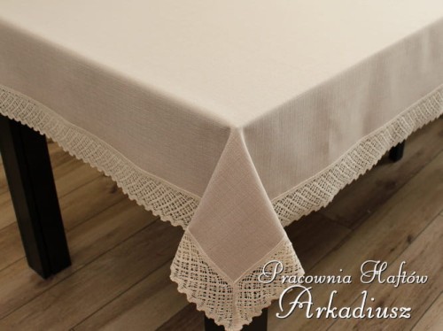 Obrus "Koronka Len" prostokąt beżowy