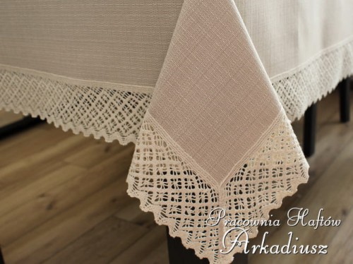 Obrus "Koronka Len" prostokąt beżowy