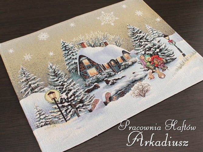 Serweta świąteczna gobelin "Zimowy domek" 40x50