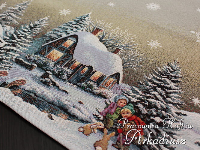 Serweta świąteczna gobelin "Zimowy domek"