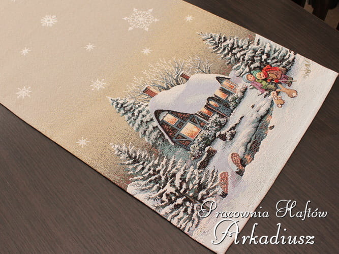 Bieżniki świąteczne gobelin "Zimowy domek"