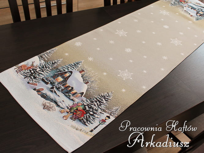 Bieżnik świąteczny gobelin "Zimowy domek" 42x140