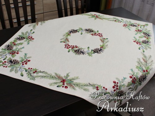 Gobelin świąteczny serweta 98x98 „zielony wianek”