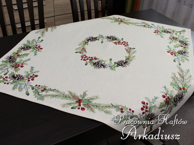 Gobelin świąteczny serweta 98x98 „zielony wianek”