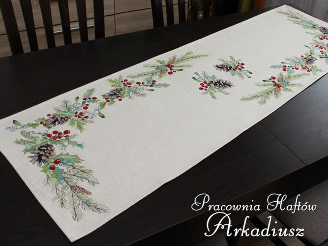 Gobelin świąteczny bieżnik 42x140 „zielony wianek”