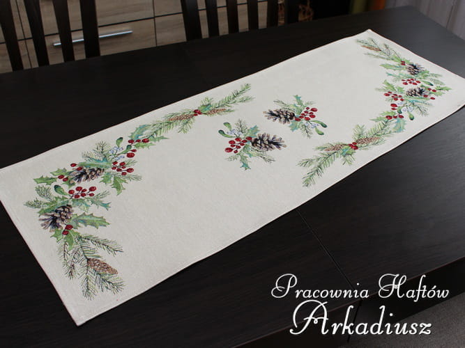 Gobelin świąteczny bieżnik 38x100 „zielony wianek”
