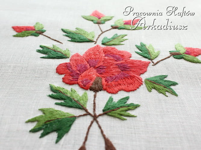 Obrus "Czerwona róża" haft ręczny