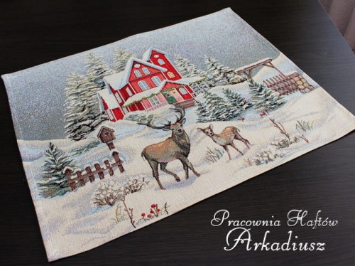 Świąteczna podkładka gobelinowa "Czerwony domek" 35x45