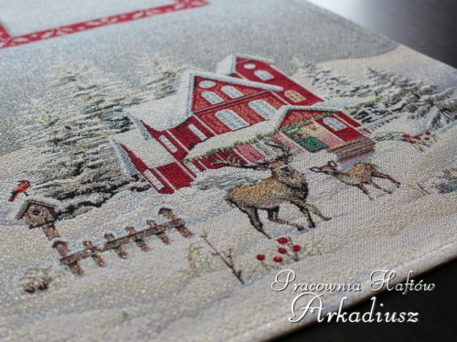 Świąteczny bieżnik gobelinowy "Czerwony domek"