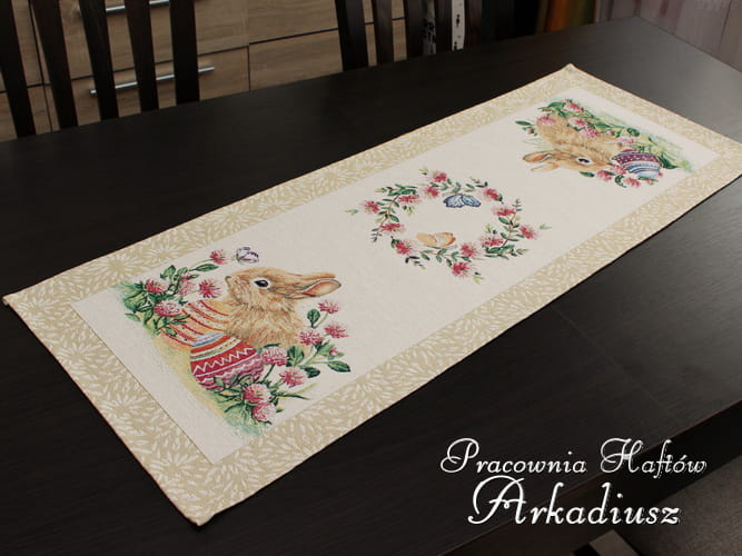 Bieżnik wielkanocny gobelinowy "Beżowy zając" 36x98