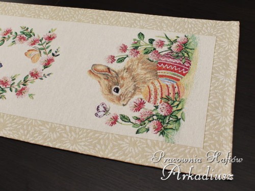 Bieżnik wielkanocny gobelinowy "Beżowy zając"