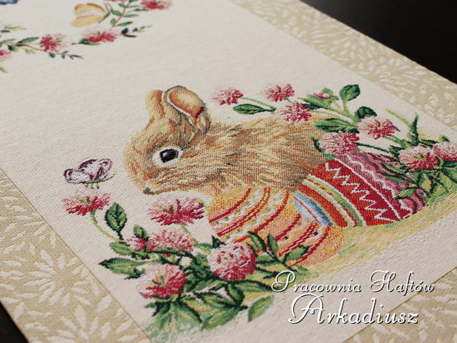 Bieżnik wielkanocny gobelinowy "Beżowy zając"