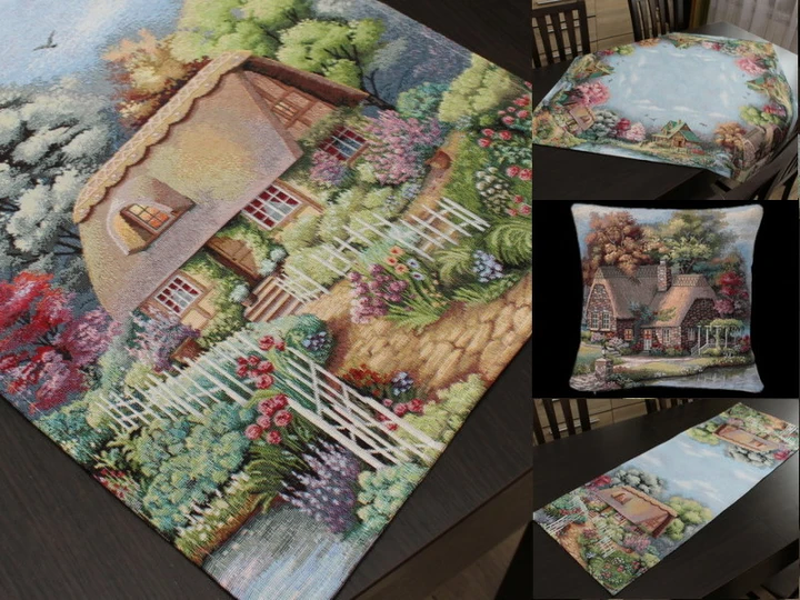 Gobelin Domek z werandą – serweta 98x98, bieżniki 38x100 i 42x140 oraz poszewka