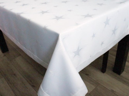 Obrusy świąteczne "Gwiazdy" biało srebrne